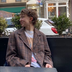 brown plaid wool blazer